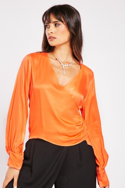 Wrap Front Silky Blouse