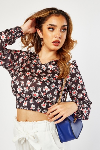 Image of Long Sleeve Floral Crop Top