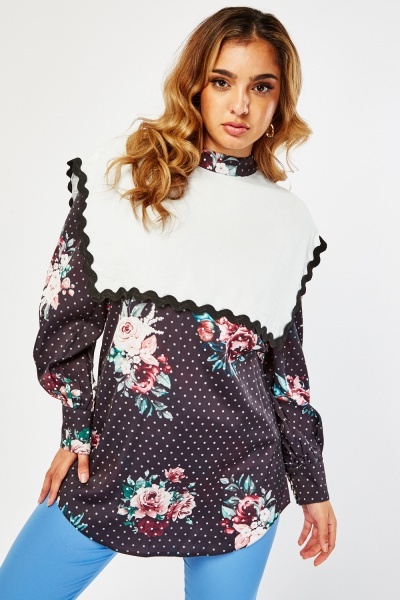 Image of Bib Overlay Floral Blouse