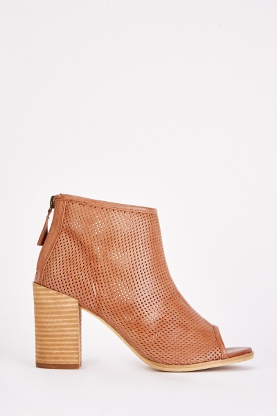 Perforated Peep Toe Ankle Boots