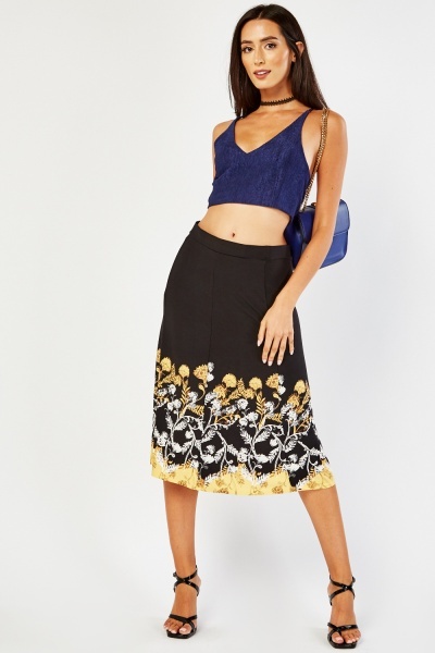 Image of Printed Hem Midi Skirt