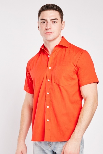 Image of Short Sleeve Textured Cotton Shirt
