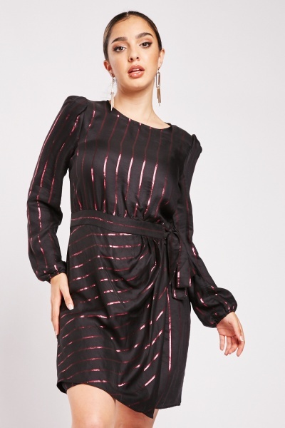 Metallic Trim Striped Dress
