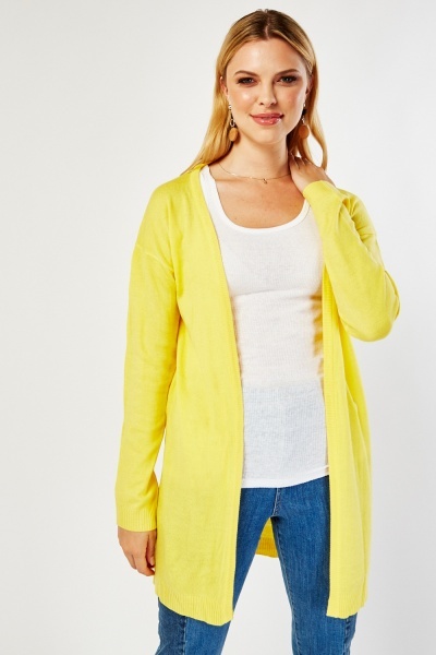 Ribbed Trim Open Front Cardigan