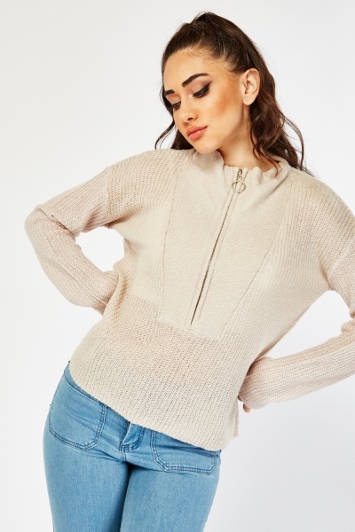Loose Knit Zipped Neck Jumper