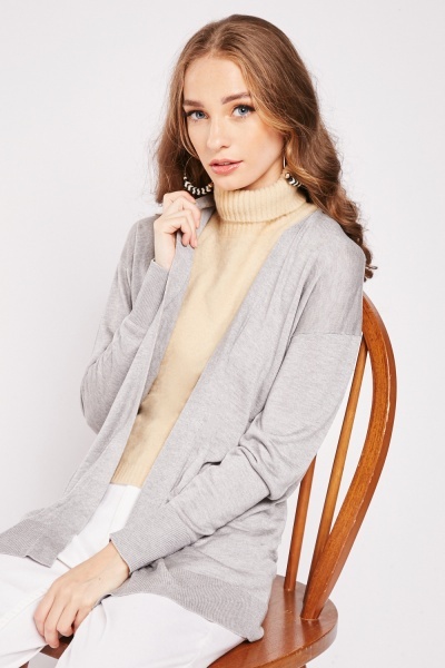 Open Front Ribbed Trim Thin Cardigan
