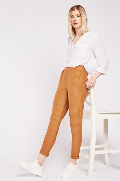 Striped Rolled Hem Trousers