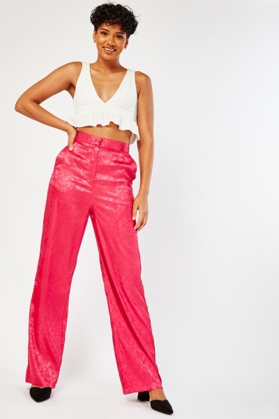 Image of Jacquard Pattern Wide Leg Trousers