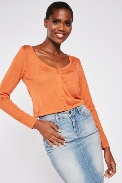 Image of Round Neck Buttoned Cropped Cardigan