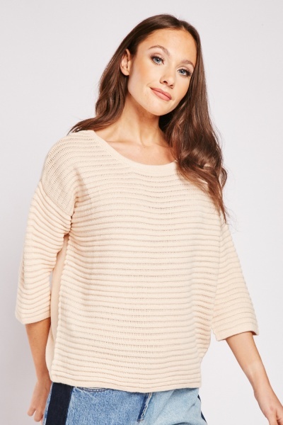 Image of Ribbed Knitted Panel Pullover