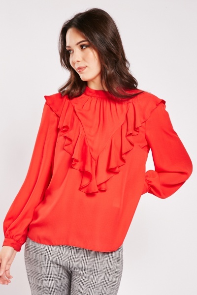 Image of Frilled Red Blouse