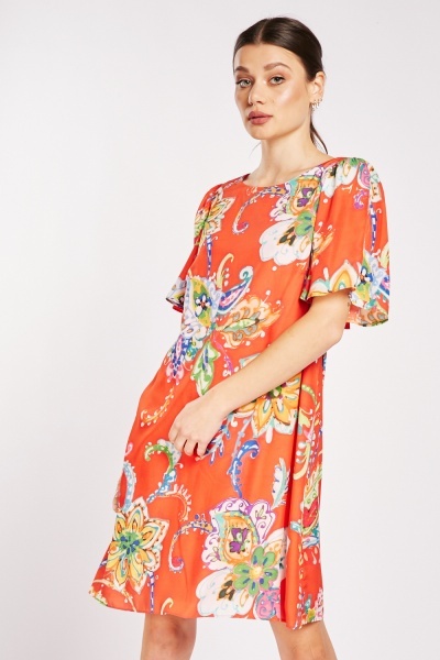 Short Sleeve Floral Chiffon Dress