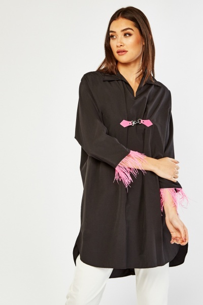 Feather Sleeve Detail Tunic Top