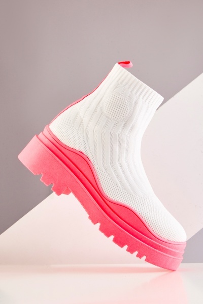 Image of Contrasted Sole Knitted Ankle Boots