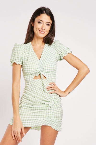 Cut Out Crinkle Gingham Dress