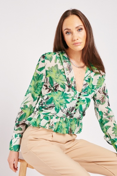 Image of Low Plunge Floral Blouse