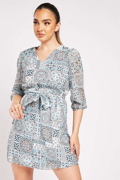 Moroccan Tile Print Wrap Dress