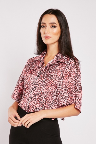 Image of Printed Draw Waist Cropped Shirt