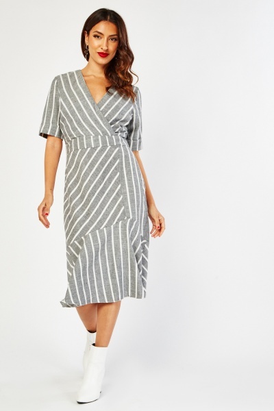 Striped Wrap Midi Dress