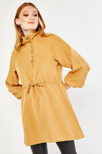 Image of High Neck Buttoned Long Line Top
