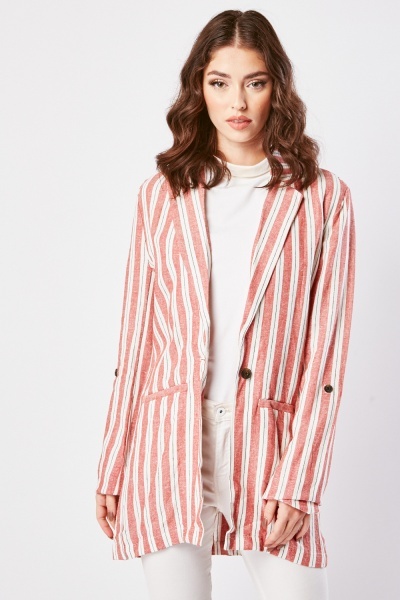 Image of Longline Striped Blazer