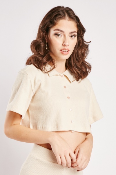 Image of Rib Knit Polo Crop Top