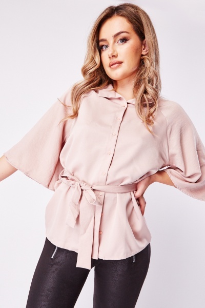 Image of Dusty Pink Tie Up Short Sleeve Top