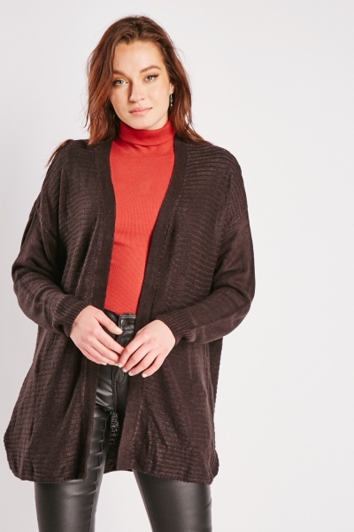 Ribbed Knitted Open Front Cardigan