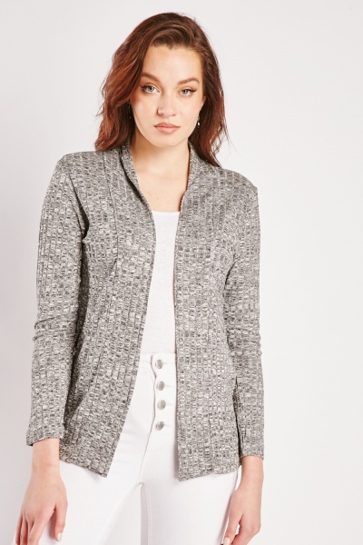 Ribbed Speckled Open Front Cardigan