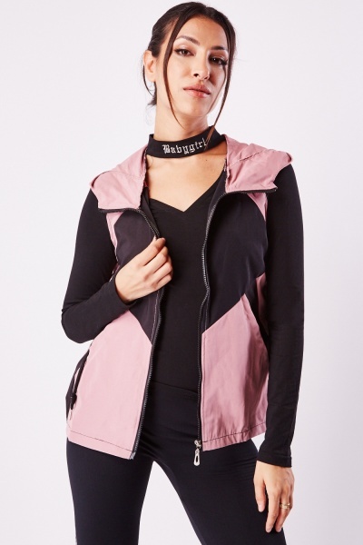 Contrasted Hooded Light Weight Jacket