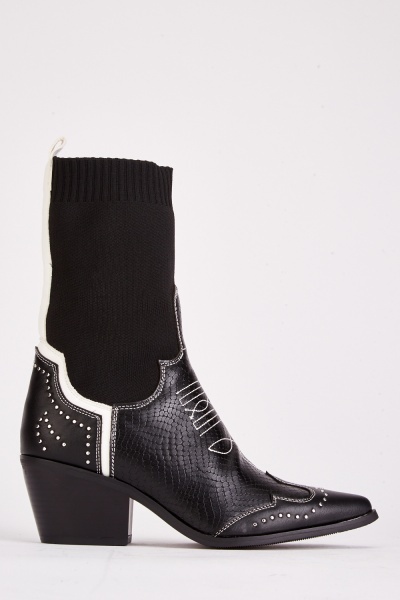 Image of Contrasted Sock Studded Boots