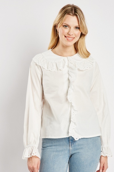 Image of Collared Laser Cut Blouse