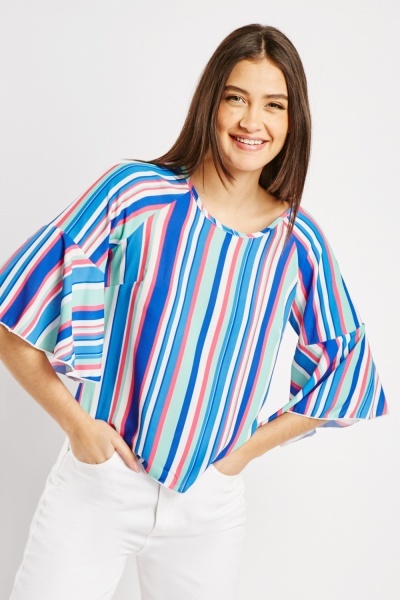 Candy Striped Bell Sleeve Top