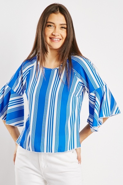 Striped Textured Bell Sleeve Top