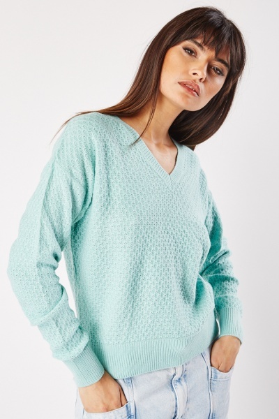 Textured Aqua Knitted Jumper