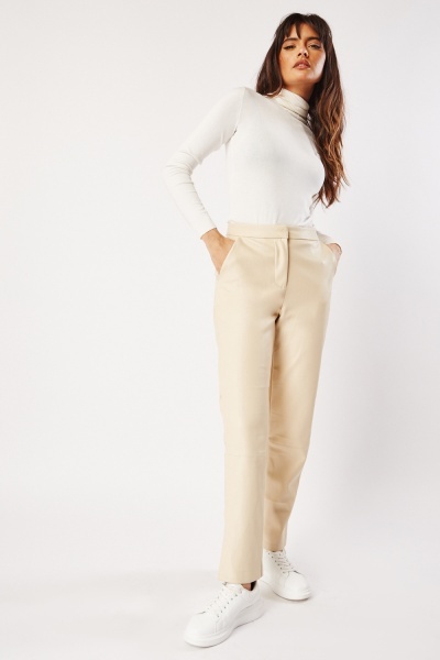 Image of Straight Leg Faux Leather Trousers