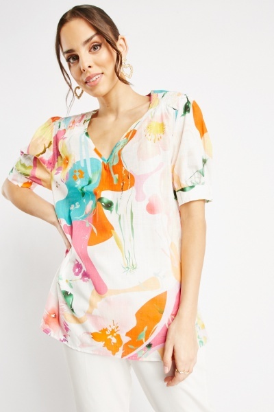 Short Fitted Sleeve Printed Top