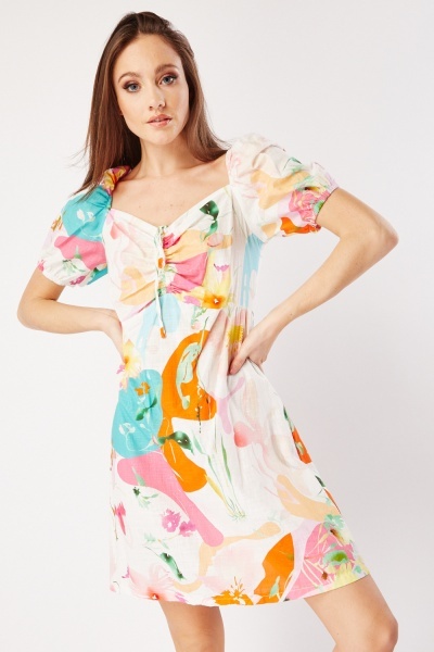 Image of Printed Cotton Short Sleeve Mini Dress