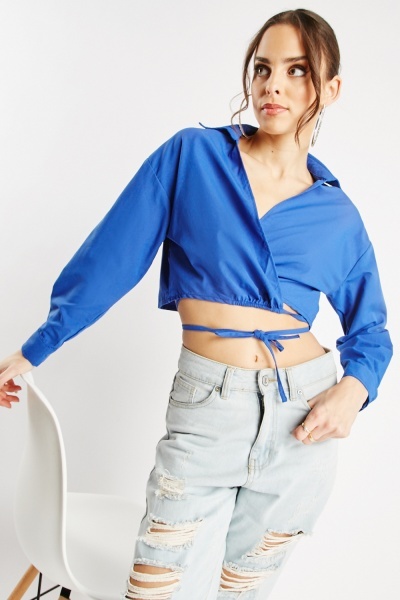 Image of Wrap Collared Crop Top