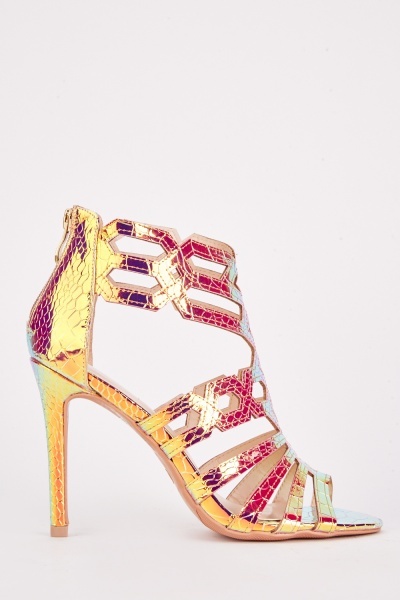 Cut Out Holographic High Heel Sandals