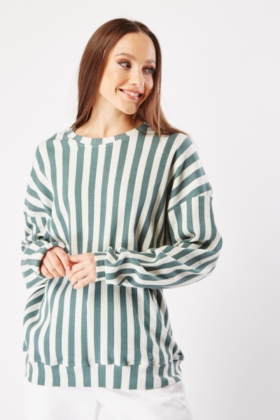 Dropped Shoulder Striped Sweater