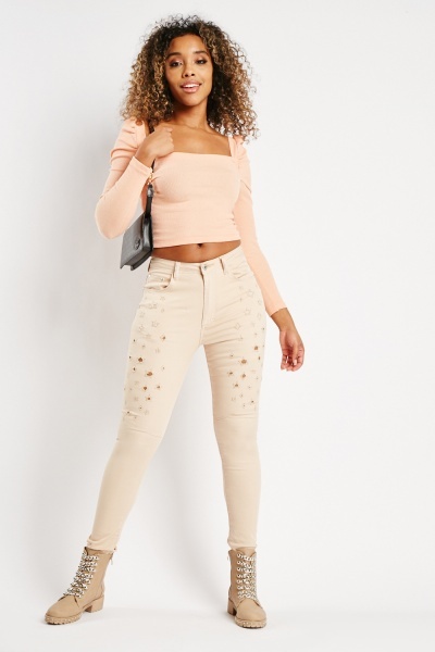 Embroidered Laser Cut Star Jeans