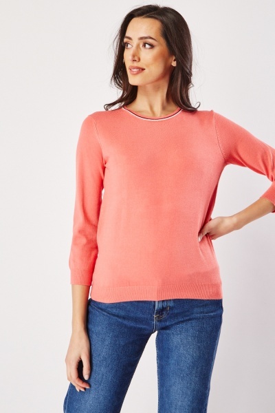 Ribbed Neck Detail Knitted Top