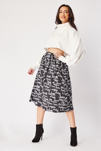 Graphic Printed A-Line Midi Skirt
