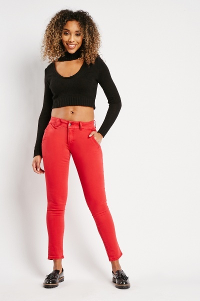 Partly Cotton Low Waist Skinny Trousers