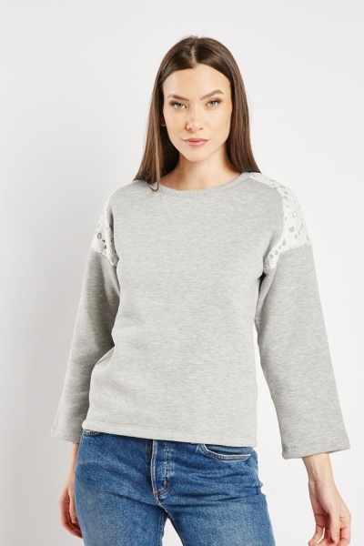 Image of Lace Trim Long Sleeve Sweater