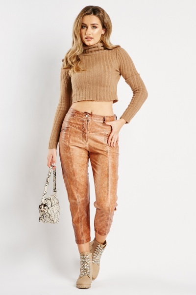 Image of Faux Leather Rust Trousers