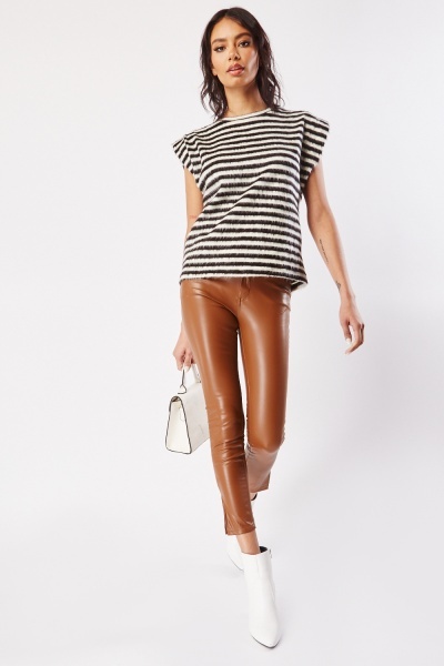 Slit Ankle Faux Leather Skinny Trousers