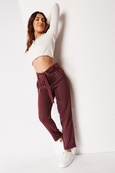 High Waist Striped Paperbag Trousers