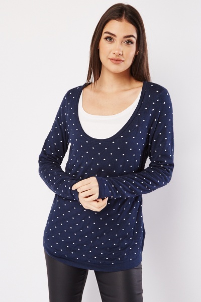 Polka Dot Contrasted Knit Top